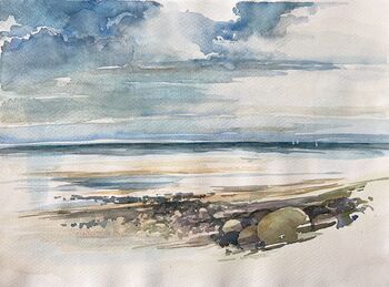 Meer Himmel Steine malen im Aquarell