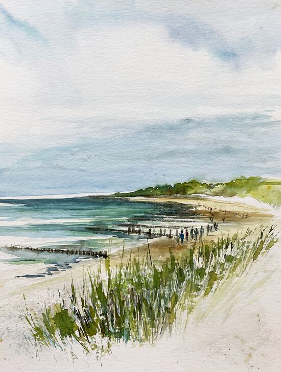 Prerow Strand Wasser Himmel Meer malen Aquarell
