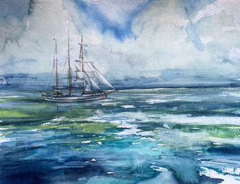 Dreimaster schiff Segelschiff gemalt im Aquarell
