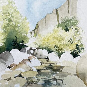 fluss steine aquarell malerei natur