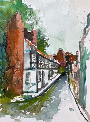 gasse lüneburg stadt malerei aquarell