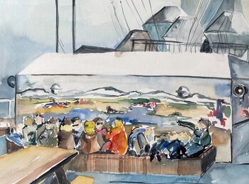 schiff menschenmenge malen aquarell
