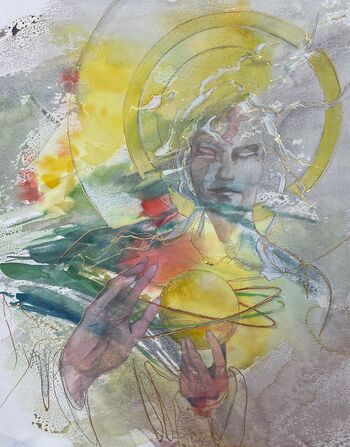 Frau mit Planeten in Gold heilige Frau gemalt