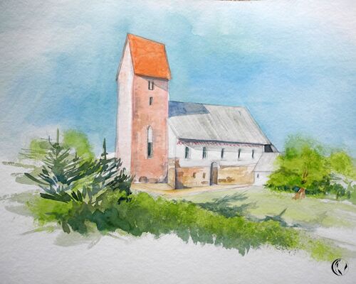 malen am meer kirche kirche severin keitum sylt landschaft im Aquarell