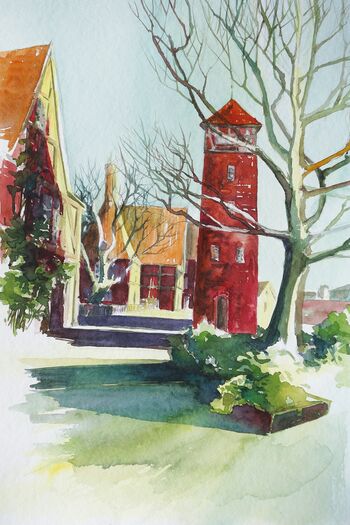Turm Lüneburg Baum Aquarell