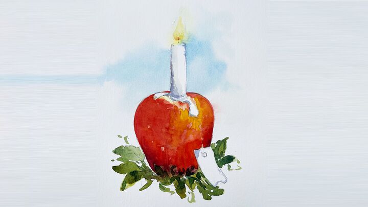 malen am meer apfel mit licht Licht mit Apfel Aquarell Zeichnung