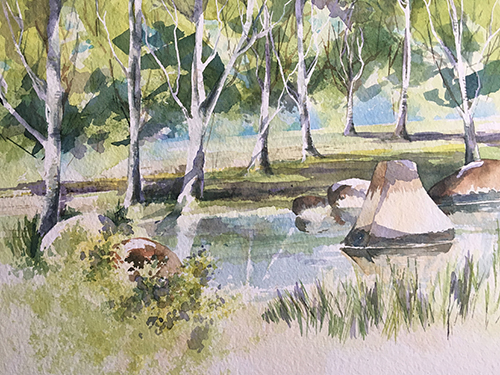 wald male im aquarell mit steinen malanleitung birken
