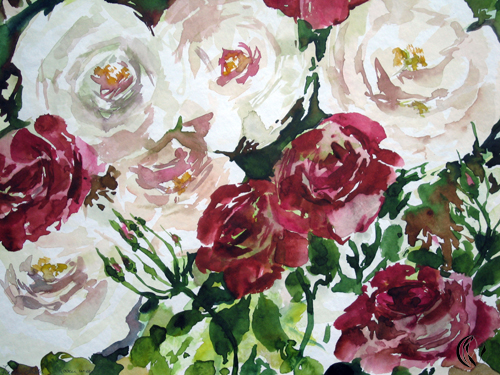 aquarell von roten und weißen rosen - sonja jannichsen