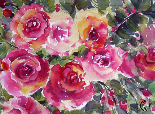 Aquarellbild von pinken rosen - von Sonja Jannichsen