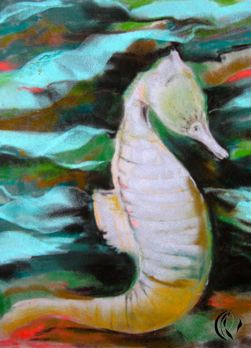 wie male ich ein Seepferdchen im pastell oder aquarell