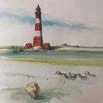 westerhever leuchtturm aquarell zeichnung