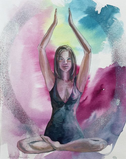 yoga frau aquarell malerei