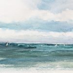 Meeresaquarell mit Segelbooten