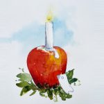 Licht mit Apfel Aquarell Zeichnung