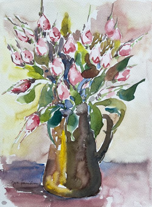 rosa Rosen in Vase Blumenstrauß Aquarell malen