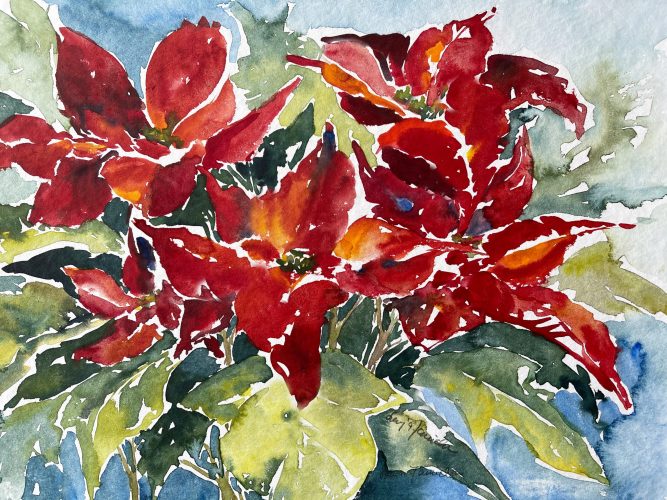 Weihnachtsstern rot Aquarell Blumen malen