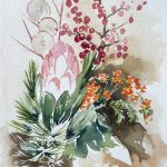 Protea Euhorie Ilex Blumen malen Aquarell