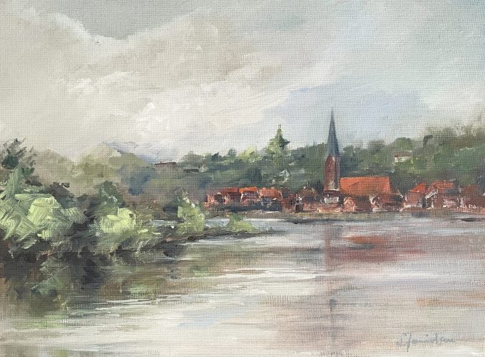 Lauenburg Stadt am Fluß Ölbild malen