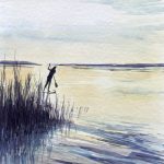 Gegenlicht Stand up paddling ruhige See Aquarell