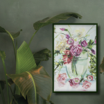 Rosen in Glasvase im Aquarell gemalt