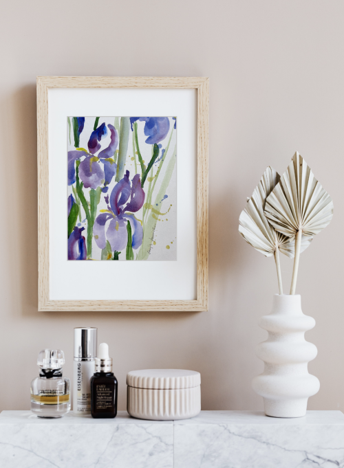 blaue iris königsblume im aquarell gemalt