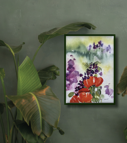 roter Mohn Digitalis Blumen im Aquarell