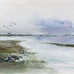 Landschaft Nordfriesland Wasser Vögel Weite Aquarell malen
