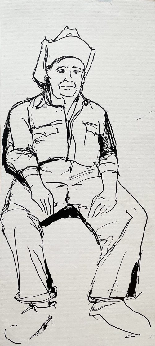 Person Figur Zeichnung schwarze Tinte Mann mit Hut