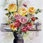 rose in vase Blumen malen Aquarell