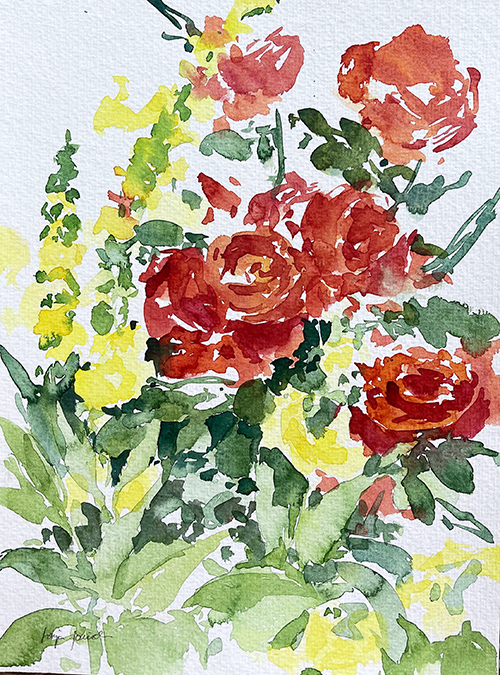 Rosen Königskerze gelb rot Blumen malen Aquarell