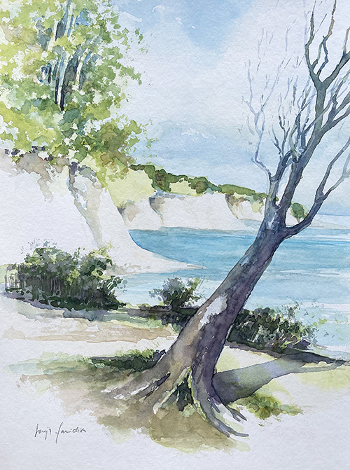 Steilküste Baum Wasser malen Aquarell