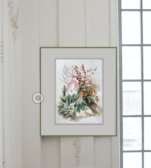 Winterstrauß Protea Iles Euphorie gemalt Aquarell