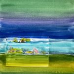 aquarell malerei steinpapier see seerosen blumen landschaft