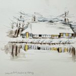 Schnee haus malerei aquarell gemälde winter