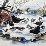 vögel im schnee aquarell malerei