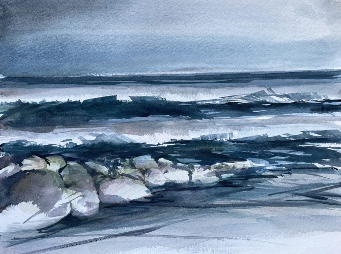 steine küste aquarell malerei meer strand