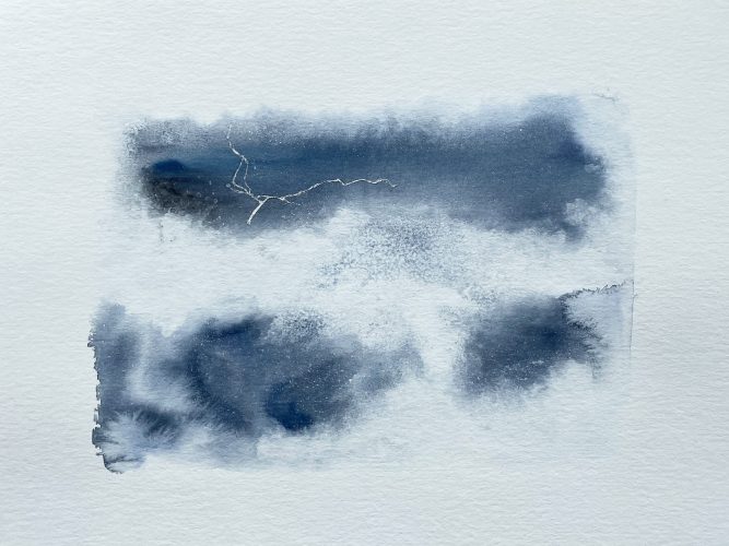 blitz donner wolken regen malerei aquarell