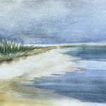 strand sand dünen meer aquarell gras wind