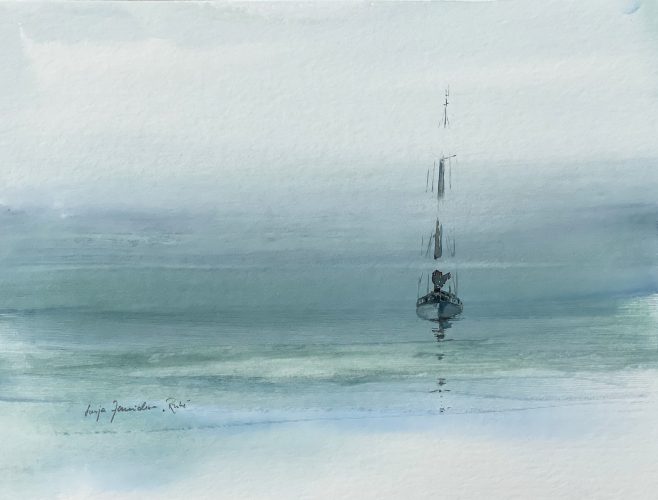 Segelboot im Nebel Aquarell