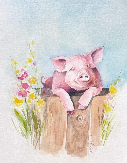 Glücksschwein gemalt im Aquarell