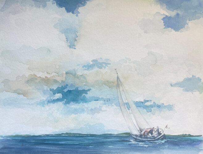 Nautic im Wind gemalt in Aquarell