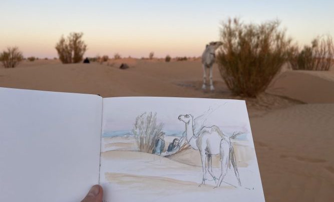 urban sketching in der wüste sahara