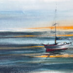 segelboot im sonnenuntergang gemalt aquarell