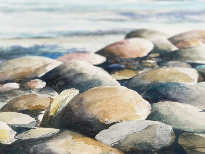 steine im Wasser Meer aquarell