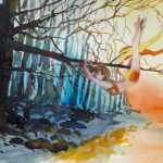 Frau Turnerin Akrobatik in orange aquarell