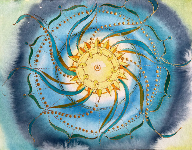 Mandala mit Gold Sonne gemalt