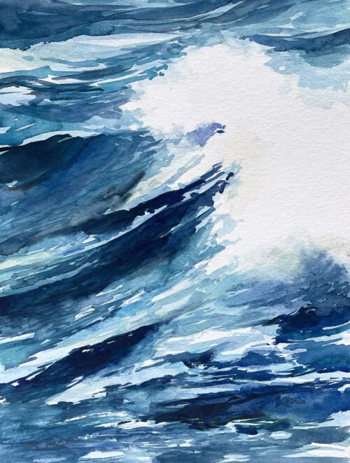Wellen mit Gischt gemalt im Aquarell