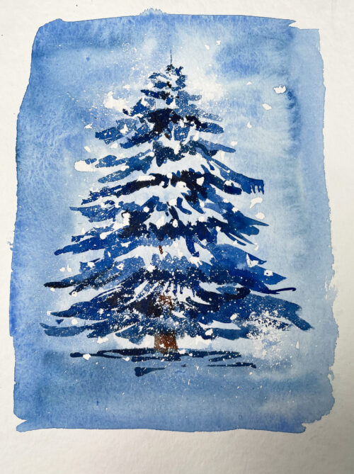 Tanne mit schnee aquarell malen