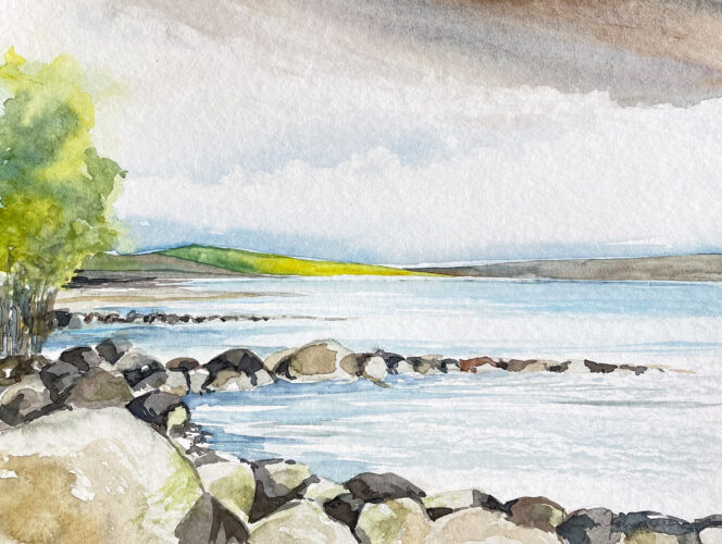 Norwegen im Aquarell Rauland mit Steinen