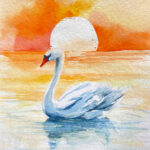 Schwan im Sonnenuntergang gemalt